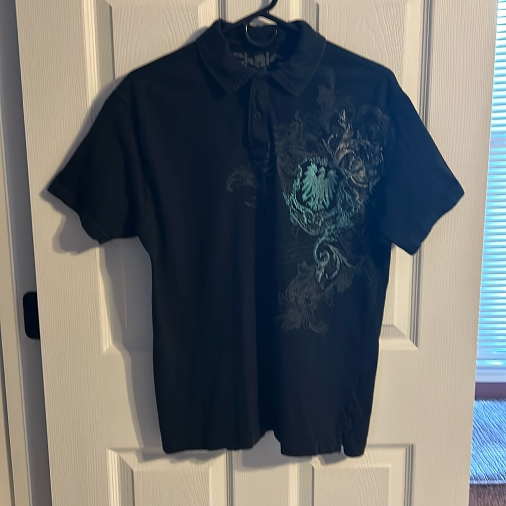 Chalc short sleeve polo shirt, size S, black with design